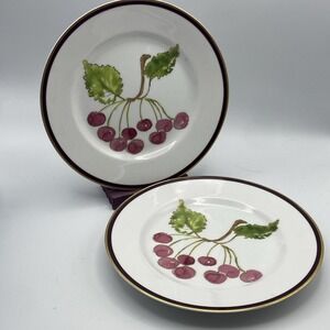 Crate & Barrel Salad Plates Cherry‎ Gold Trim Set of Two